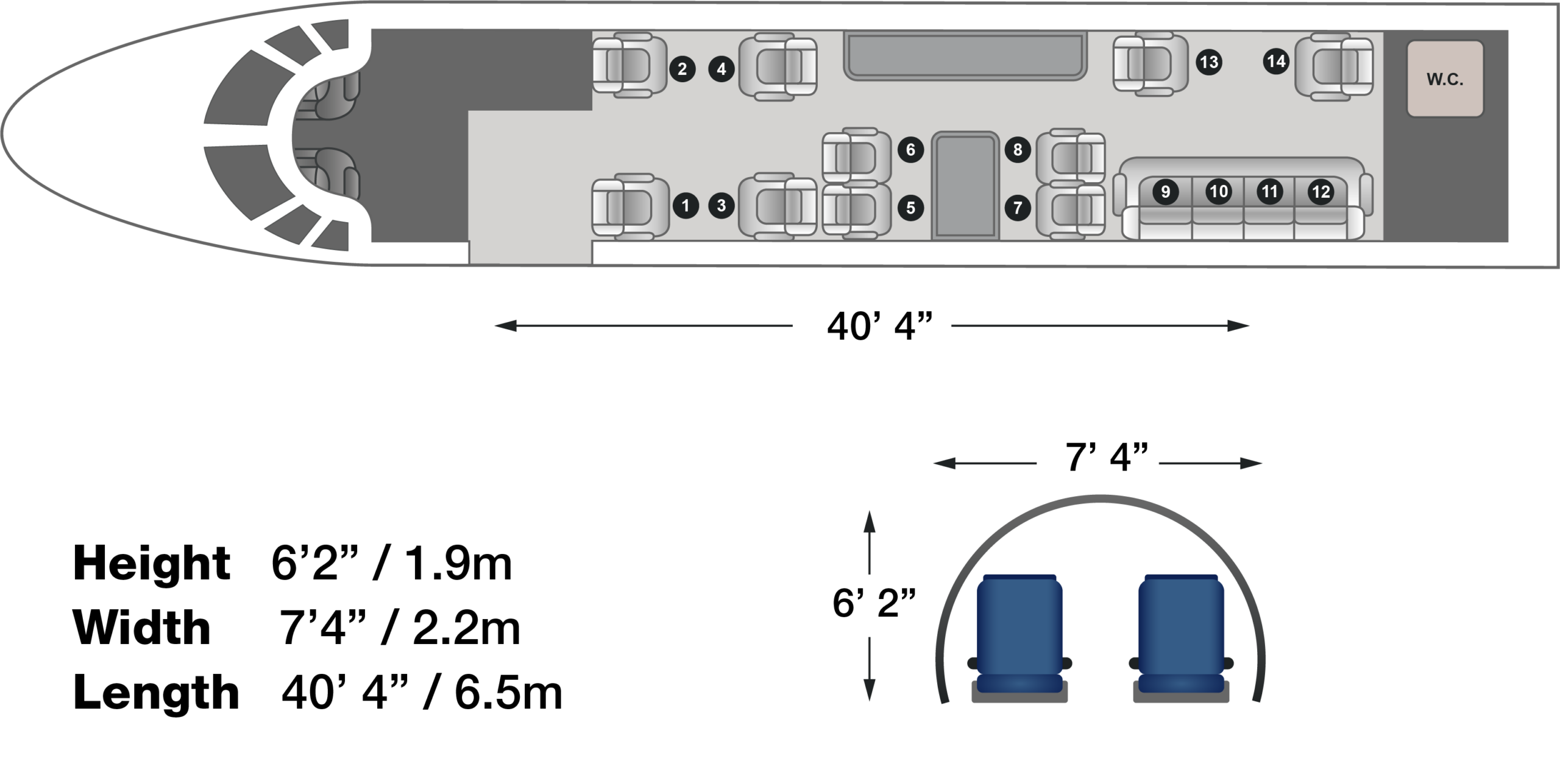 GULFSTREAM G450 private jet layout and dimensions
